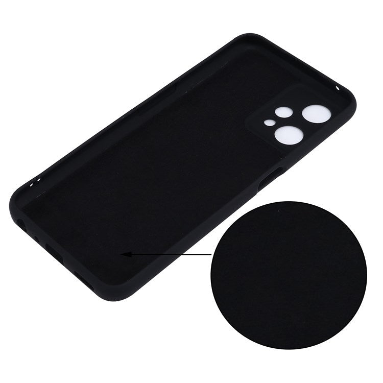 For Realme 9 Pro 5G / 9 5G / V25 Slim Liquid Silicone Case Scratch-Resistant Microfiber Lining Lens Camera Protection Back Cover with Strap - Black