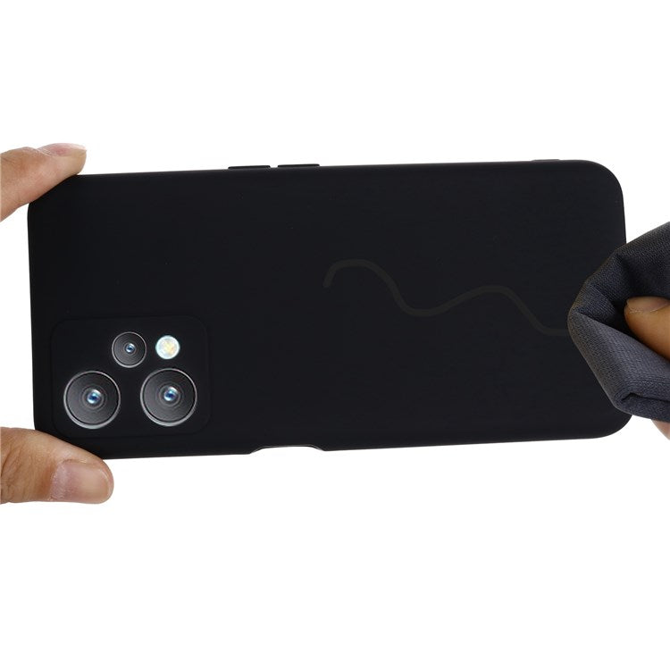 For Realme 9 Pro 5G / 9 5G / V25 Slim Liquid Silicone Case Scratch-Resistant Microfiber Lining Lens Camera Protection Back Cover with Strap - Black