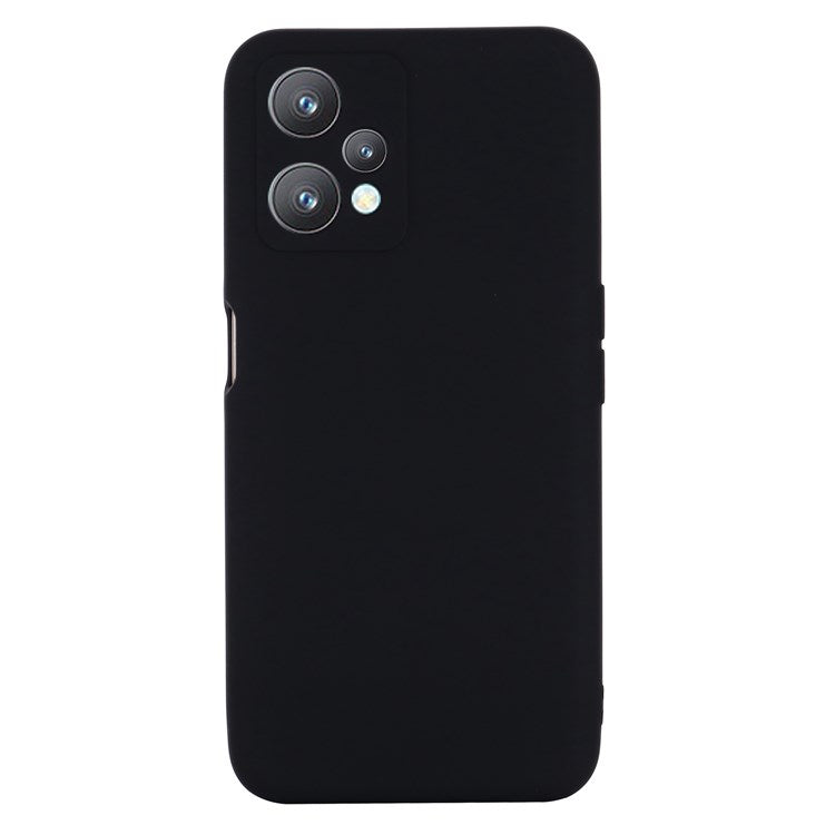 For Realme 9 Pro 5G / 9 5G / V25 Slim Liquid Silicone Case Scratch-Resistant Microfiber Lining Lens Camera Protection Back Cover with Strap - Black