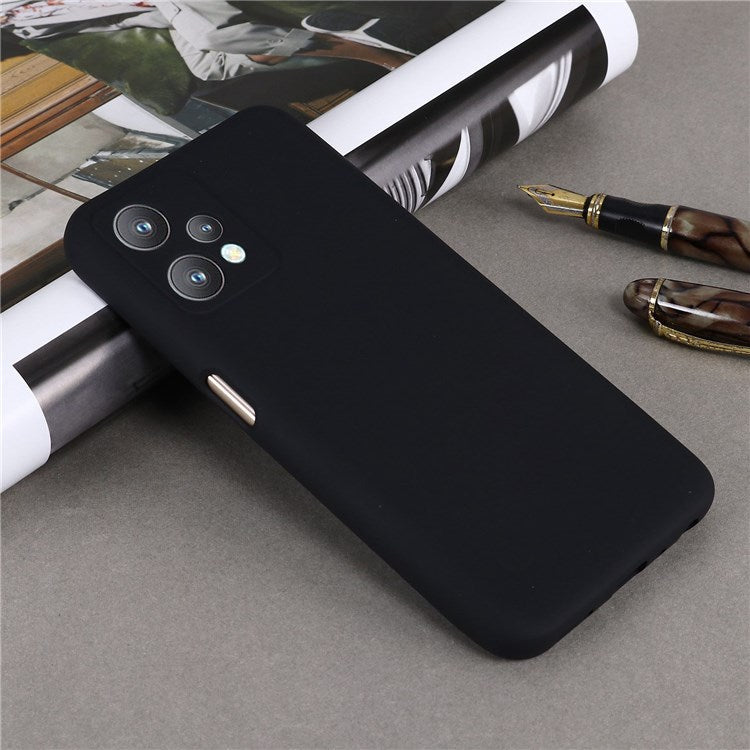 For Realme 9 Pro 5G / 9 5G / V25 Slim Liquid Silicone Case Scratch-Resistant Microfiber Lining Lens Camera Protection Back Cover with Strap - Black