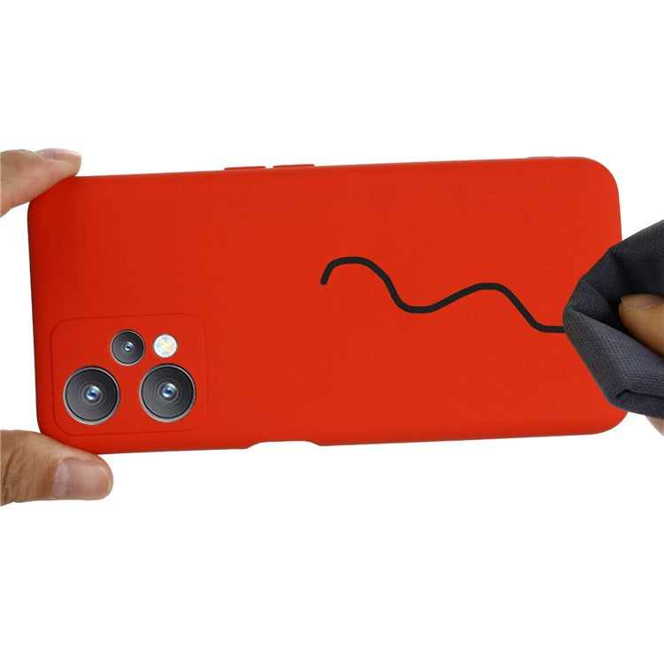 For Realme 9 Pro 5G / 9 5G / V25 Slim Liquid Silicone Case Scratch-Resistant Microfiber Lining Lens Camera Protection Back Cover with Strap - Red