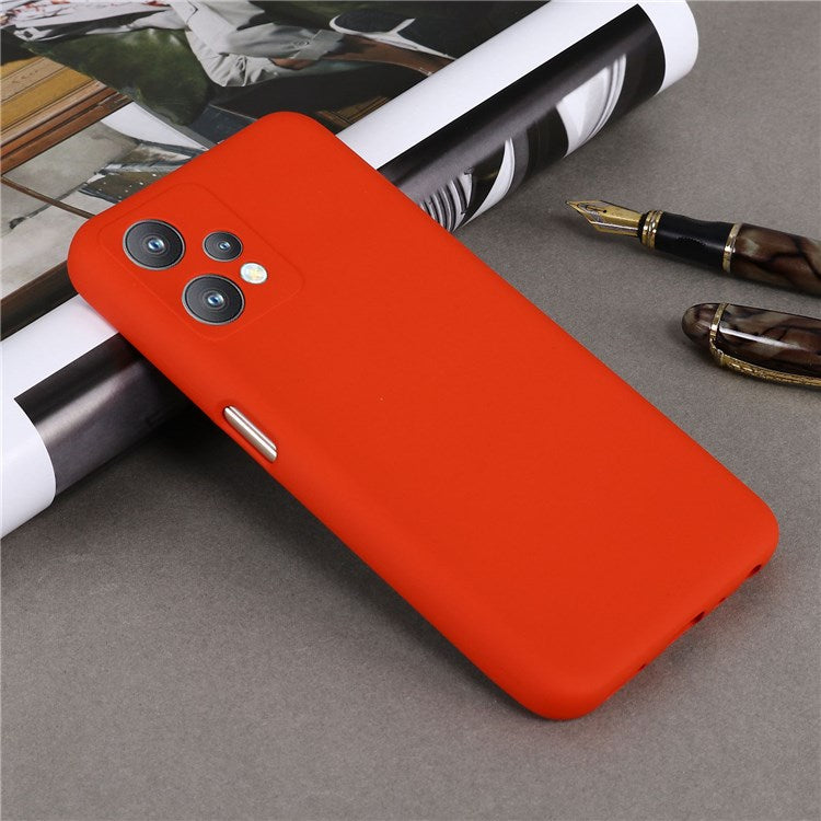 For Realme 9 Pro 5G / 9 5G / V25 Slim Liquid Silicone Case Scratch-Resistant Microfiber Lining Lens Camera Protection Back Cover with Strap - Red