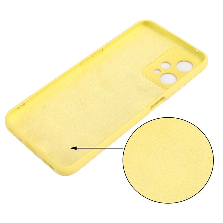 For Realme 9 Pro 5G / 9 5G / V25 Slim Liquid Silicone Case Scratch-Resistant Microfiber Lining Lens Camera Protection Back Cover with Strap - Yellow