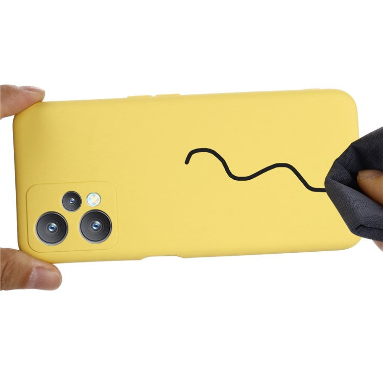 For Realme 9 Pro 5G / 9 5G / V25 Slim Liquid Silicone Case Scratch-Resistant Microfiber Lining Lens Camera Protection Back Cover with Strap - Yellow