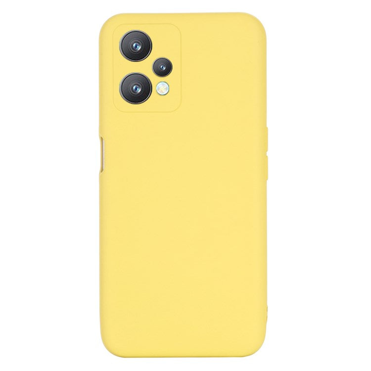 For Realme 9 Pro 5G / 9 5G / V25 Slim Liquid Silicone Case Scratch-Resistant Microfiber Lining Lens Camera Protection Back Cover with Strap - Yellow