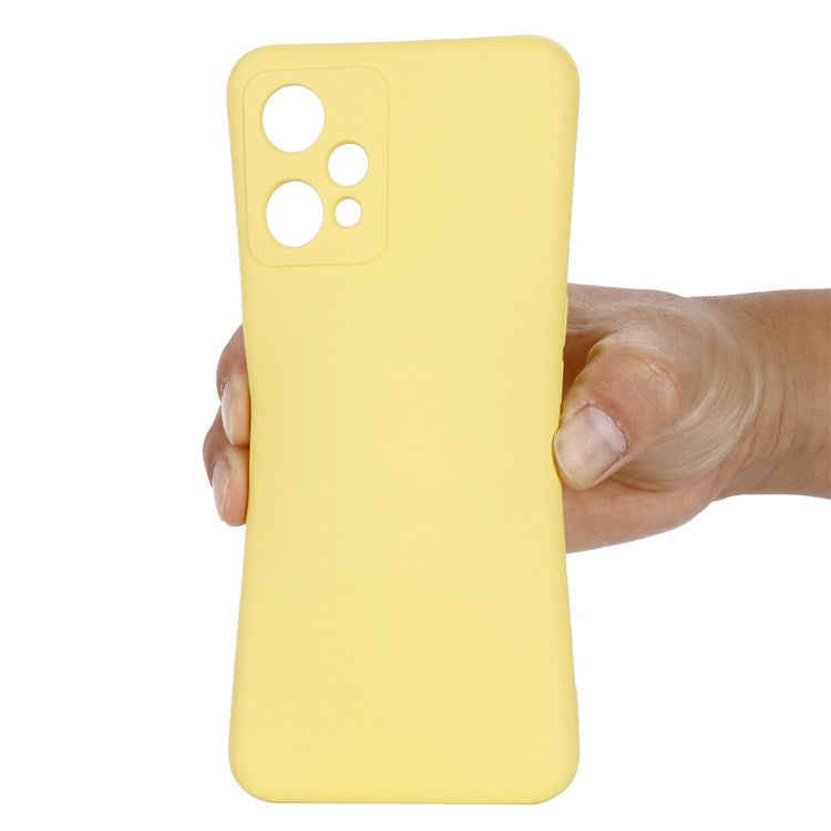 For Realme 9 Pro 5G / 9 5G / V25 Slim Liquid Silicone Case Scratch-Resistant Microfiber Lining Lens Camera Protection Back Cover with Strap - Yellow