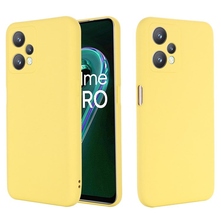 For Realme 9 Pro 5G / 9 5G / V25 Slim Liquid Silicone Case Scratch-Resistant Microfiber Lining Lens Camera Protection Back Cover with Strap - Yellow