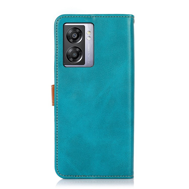 KHAZNEH for Oppo A57 (2022) 5G / A77 5G / OnePlus Nord N300 5G Golden Magnetic Buckle Hands-free Stand Cover, Dual Color Leather Flip Wallet Phone Case - Blue