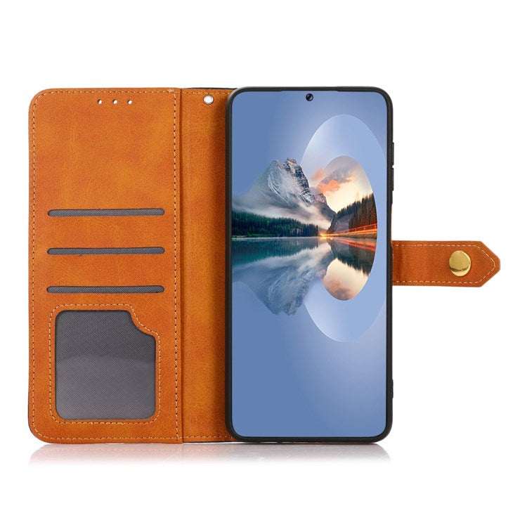 KHAZNEH for Oppo A57 (2022) 5G / A77 5G / OnePlus Nord N300 5G Golden Magnetic Buckle Hands-free Stand Cover, Dual Color Leather Flip Wallet Phone Case - Rose Gold