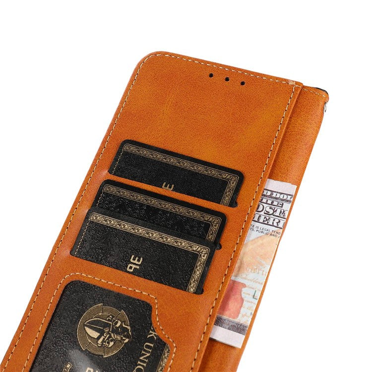 KHAZNEH for Oppo A57 (2022) 5G / A77 5G / OnePlus Nord N300 5G Golden Magnetic Buckle Hands-free Stand Cover, Dual Color Leather Flip Wallet Phone Case - Rose Gold