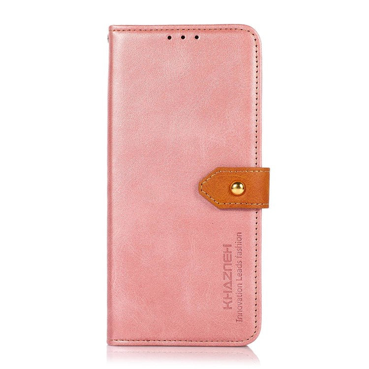KHAZNEH for Oppo A57 (2022) 5G / A77 5G / OnePlus Nord N300 5G Golden Magnetic Buckle Hands-free Stand Cover, Dual Color Leather Flip Wallet Phone Case - Rose Gold