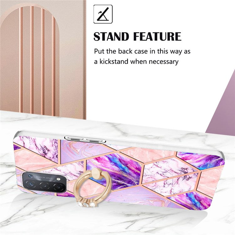 YB IMD Series-7 for Oppo A74 5G/A93 5G/A54 5G/A93s 5G Marble Pattern IMD Well-protected Phone Case Electroplating TPU Cover with Ring Kickstand - Light Purple