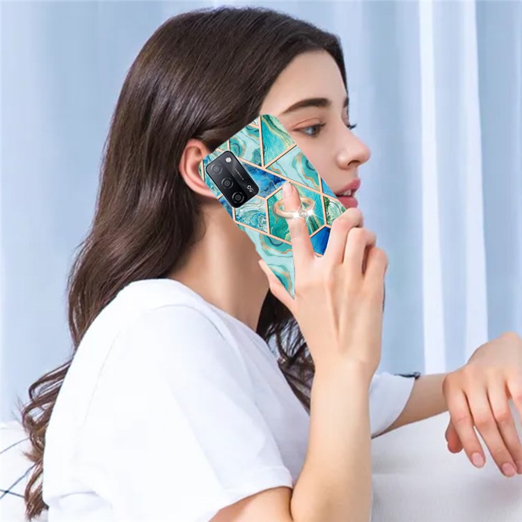 YB IMD Series-7 for Oppo A53s 5G/A55 5G/A54 4G/A16/A54s Kickstand Phone Case Marble Pattern IMD Electroplating TPU Protective Cover - Green
