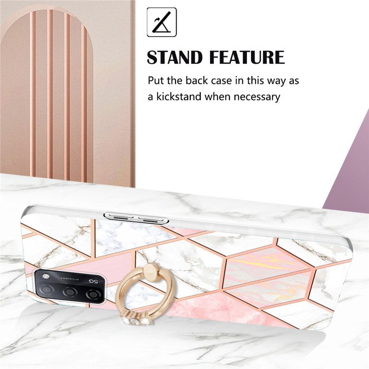 YB IMD Series-7 for Oppo A53s 5G/A55 5G/A54 4G/A16/A54s Kickstand Phone Case Marble Pattern IMD Electroplating TPU Protective Cover - Pink/White