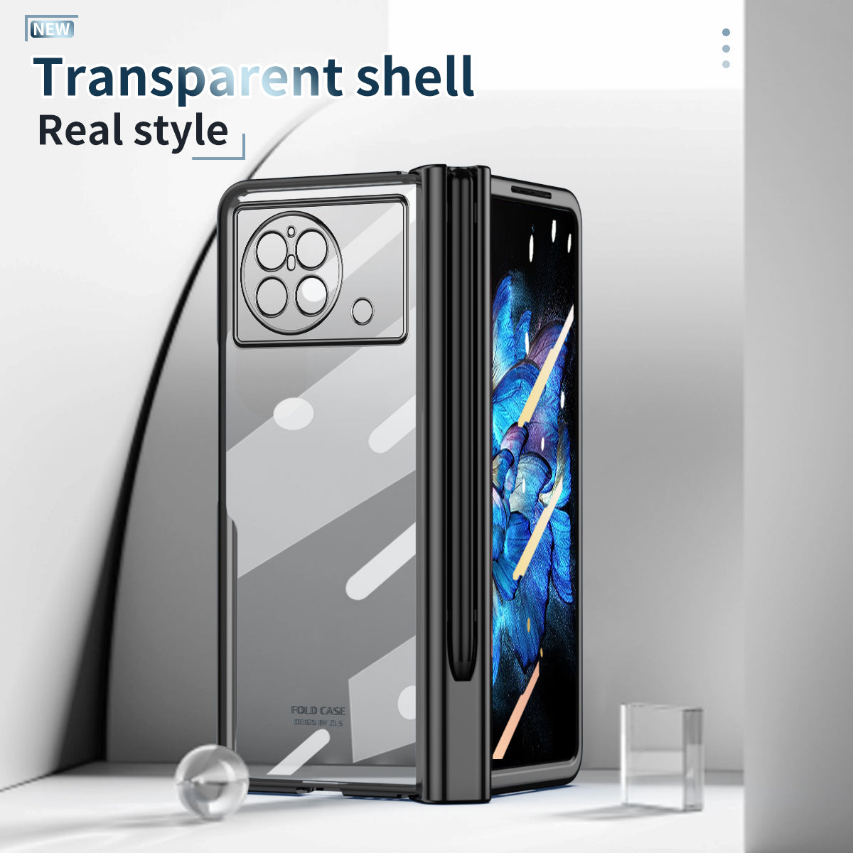 For vivo X Fold Tempered Glass Film Electroplating Phone Case Pen Slot Hinge Folding Hard PC Cover with Stylus Pen - Black