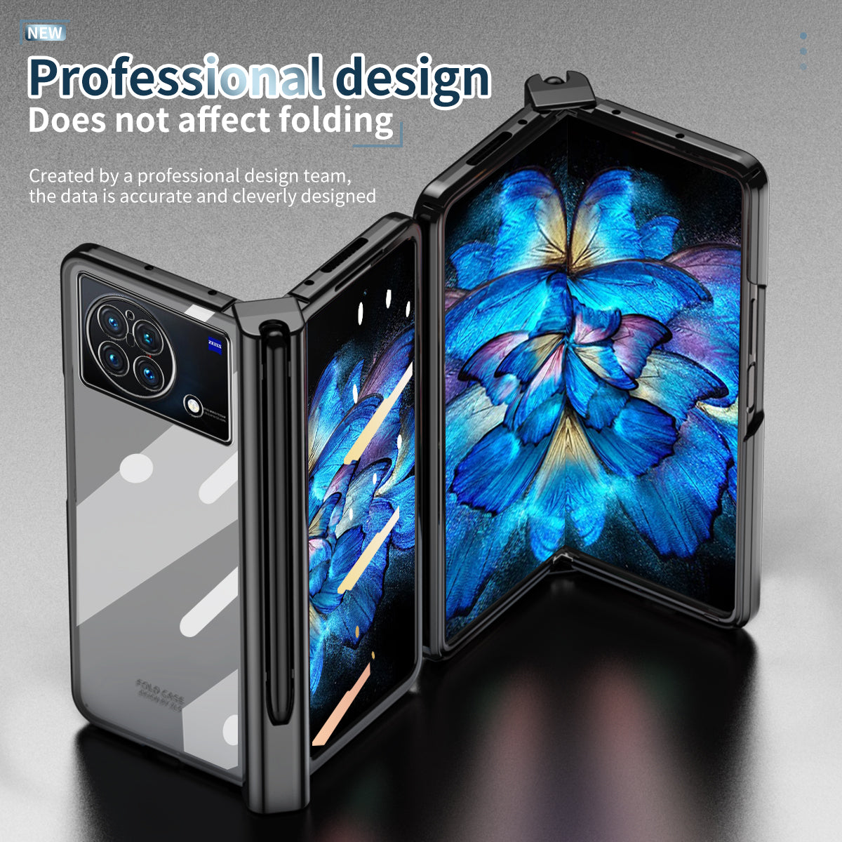 For vivo X Fold Tempered Glass Film Electroplating Phone Case Pen Slot Hinge Folding Hard PC Cover with Stylus Pen - Black