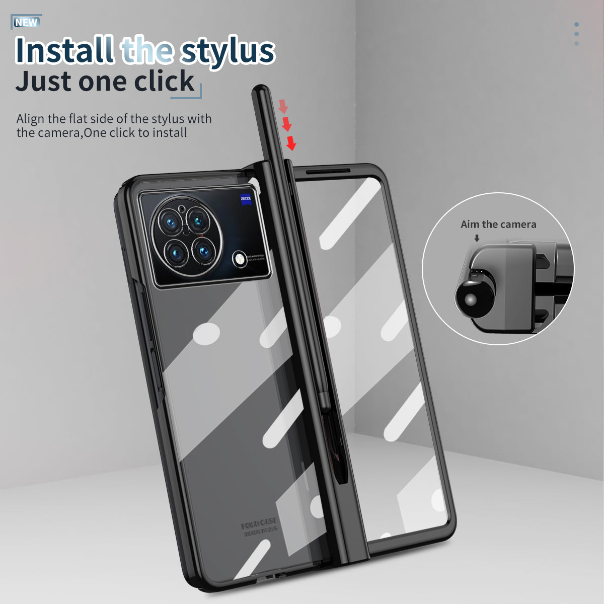 For vivo X Fold Tempered Glass Film Electroplating Phone Case Pen Slot Hinge Folding Hard PC Cover with Stylus Pen - Black