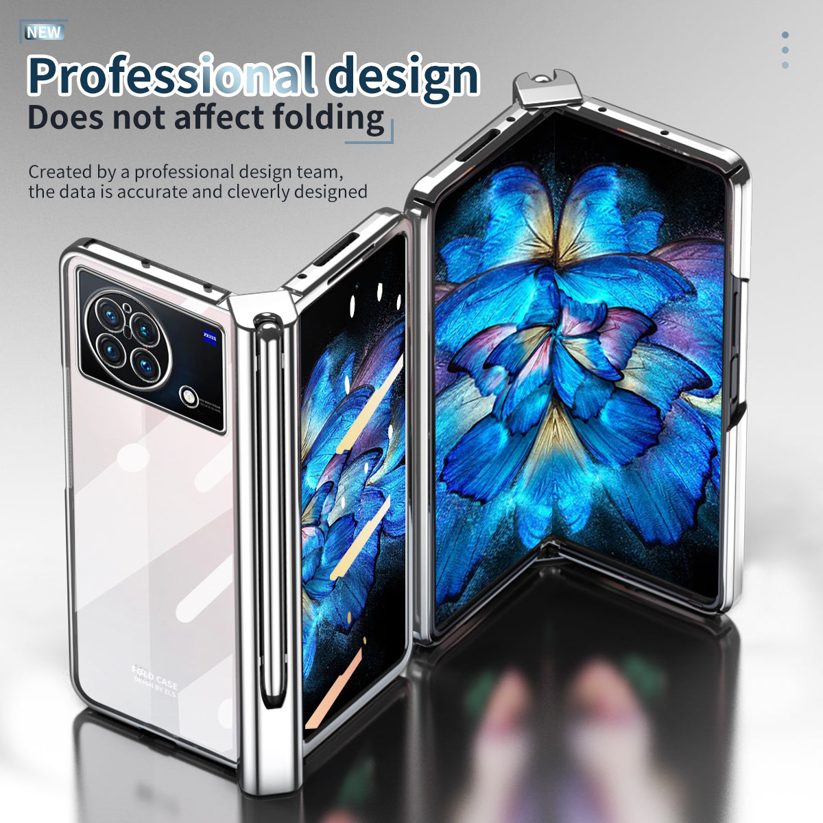 For vivo X Fold Tempered Glass Film Electroplating Phone Case Pen Slot Hinge Folding Hard PC Cover with Stylus Pen - Silver