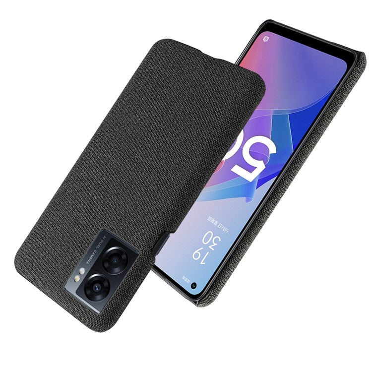 Smartphone Case Shell for Oppo A57 (2022) 5G / A77 5G, Drop Resistant Solid Color Hard PC+Cloth Phone Cover - Black