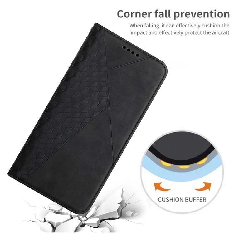 PU Leather + TPU Phone Case for Oppo Find X5, Magnetic Absorption Adjustable Stand Design Rhombus Pattern Imprinted Anti-drop Cover with Wallet - Black