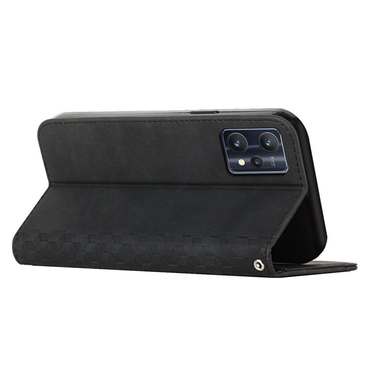 For Realme 9 Pro 5G / 9 5G  / V25 / OnePlus Nord CE 2 Lite 5G Stand Design PU Leather + TPU Double Protection Shell Rhombus Pattern Imprinted Magnetic Absorption Case with Wallet - Black