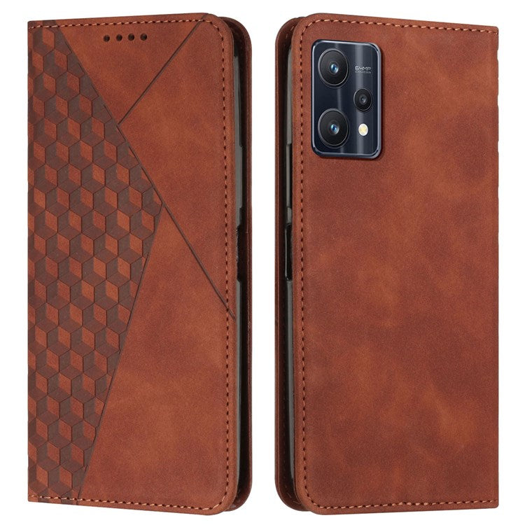 For Realme 9 Pro 5G / 9 5G  / V25 / OnePlus Nord CE 2 Lite 5G Stand Design PU Leather + TPU Double Protection Shell Rhombus Pattern Imprinted Magnetic Absorption Case with Wallet - Brown