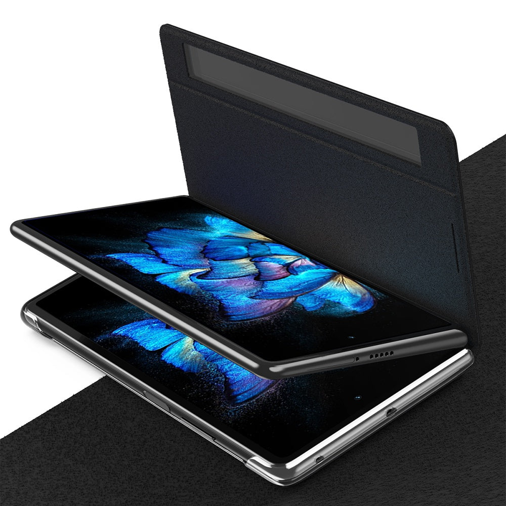 View Window PU Leather Case for vivo X Fold, Stand Folding Phone Cover with Touch Slide Button - Black