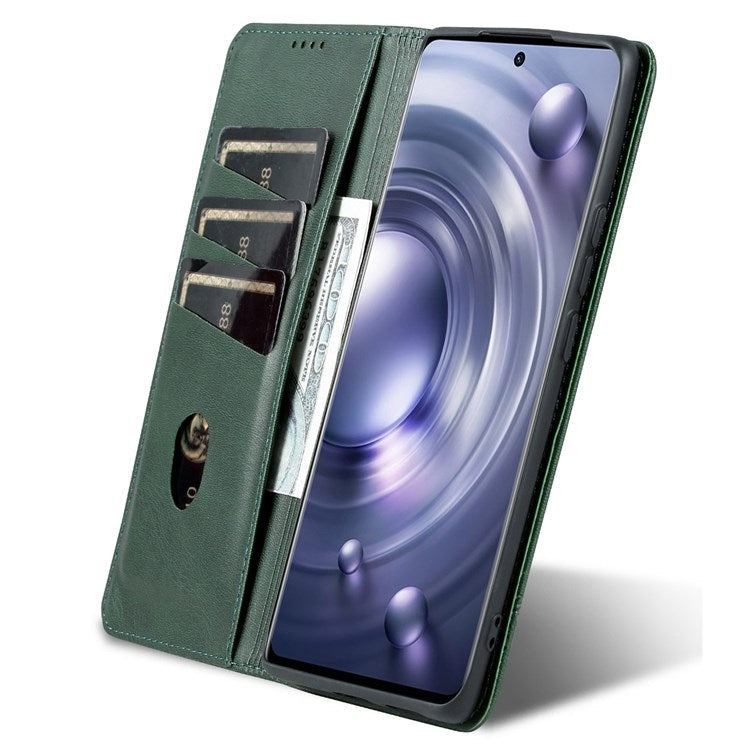 AZNS For vivo X80 PU Leather Magnetic Auto Closure Phone Case Full Protection Wallet Stand Flip Cover - Green