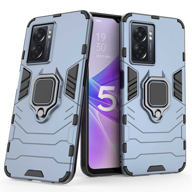 For Oppo A57 (2022) 5G / A77 5G / OnePlus Nord N300 5G Ring Kickstand Rugged Phone Cover Wear-resistant Hard PC Soft TPU Frame Protective Case - Blue