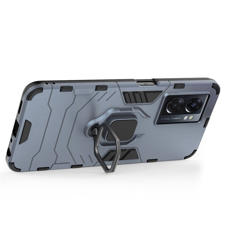 For Oppo A57 (2022) 5G / A77 5G / OnePlus Nord N300 5G Ring Kickstand Rugged Phone Cover Wear-resistant Hard PC Soft TPU Frame Protective Case - Blue