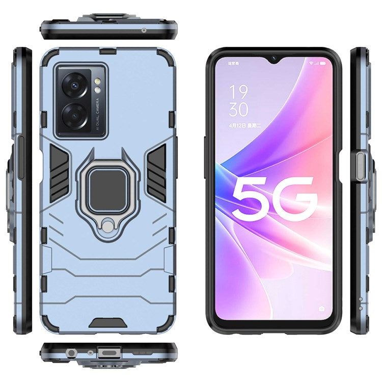 For Oppo A57 (2022) 5G / A77 5G / OnePlus Nord N300 5G Ring Kickstand Rugged Phone Cover Wear-resistant Hard PC Soft TPU Frame Protective Case - Blue