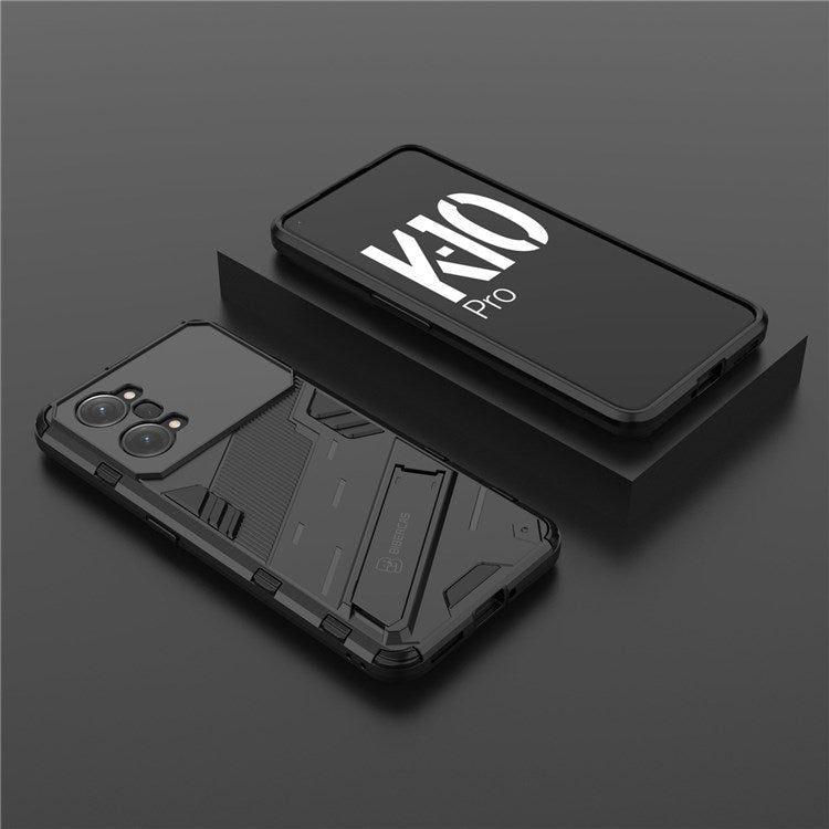 PC + TPU Case for Oppo K10 Pro 5G Anti-fall Kickstand Protective Cover Dual Layer Mobile Phone Shell - Black