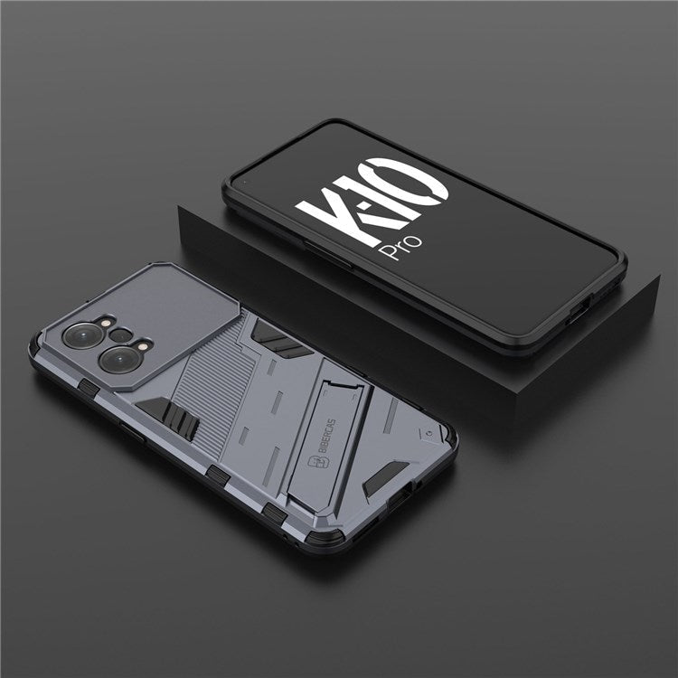 PC + TPU Case for Oppo K10 Pro 5G Anti-fall Kickstand Protective Cover Dual Layer Mobile Phone Shell - Dark Blue