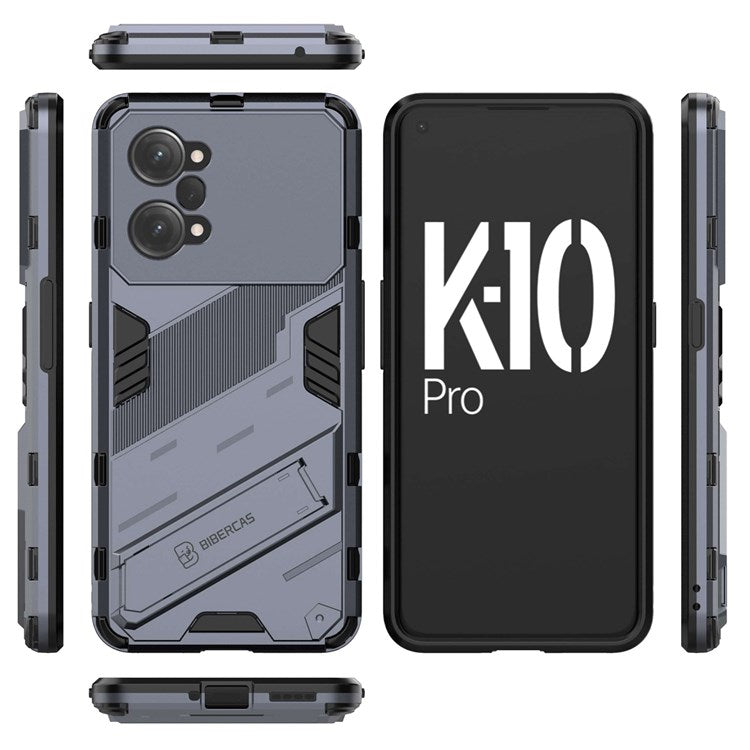 PC + TPU Case for Oppo K10 Pro 5G Anti-fall Kickstand Protective Cover Dual Layer Mobile Phone Shell - Dark Blue