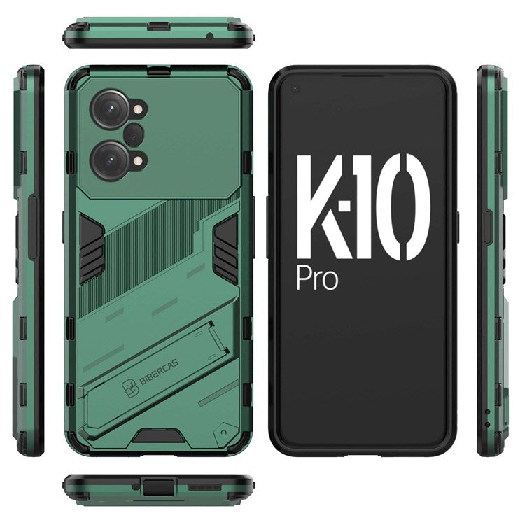 PC + TPU Case for Oppo K10 Pro 5G Anti-fall Kickstand Protective Cover Dual Layer Mobile Phone Shell - Green