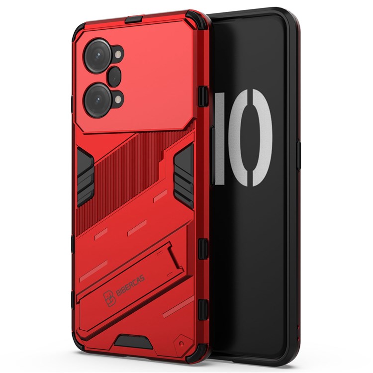 PC + TPU Case for Oppo K10 Pro 5G Anti-fall Kickstand Protective Cover Dual Layer Mobile Phone Shell - Red