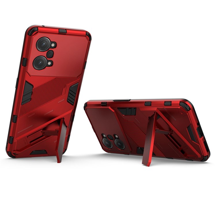 PC + TPU Case for Oppo K10 Pro 5G Anti-fall Kickstand Protective Cover Dual Layer Mobile Phone Shell - Red