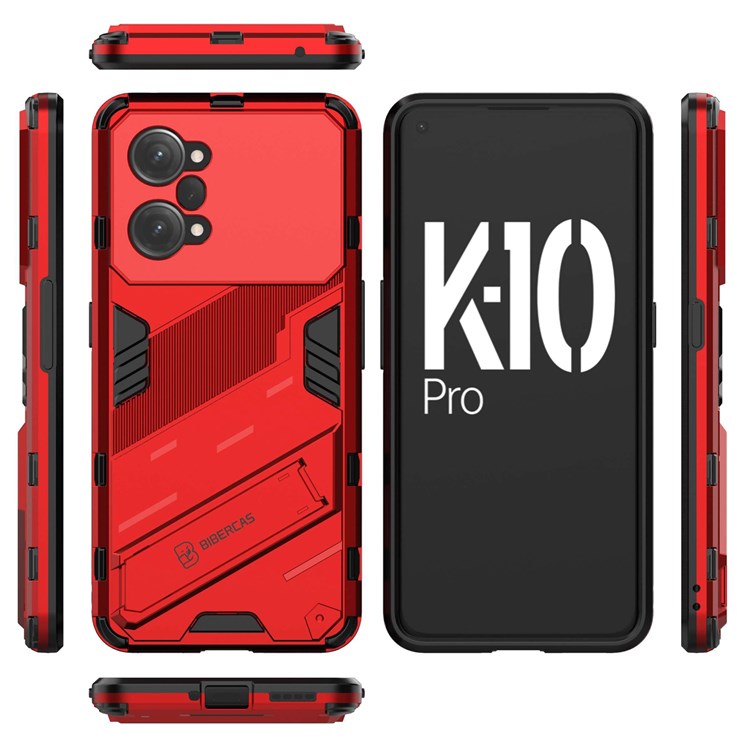 PC + TPU Case for Oppo K10 Pro 5G Anti-fall Kickstand Protective Cover Dual Layer Mobile Phone Shell - Red