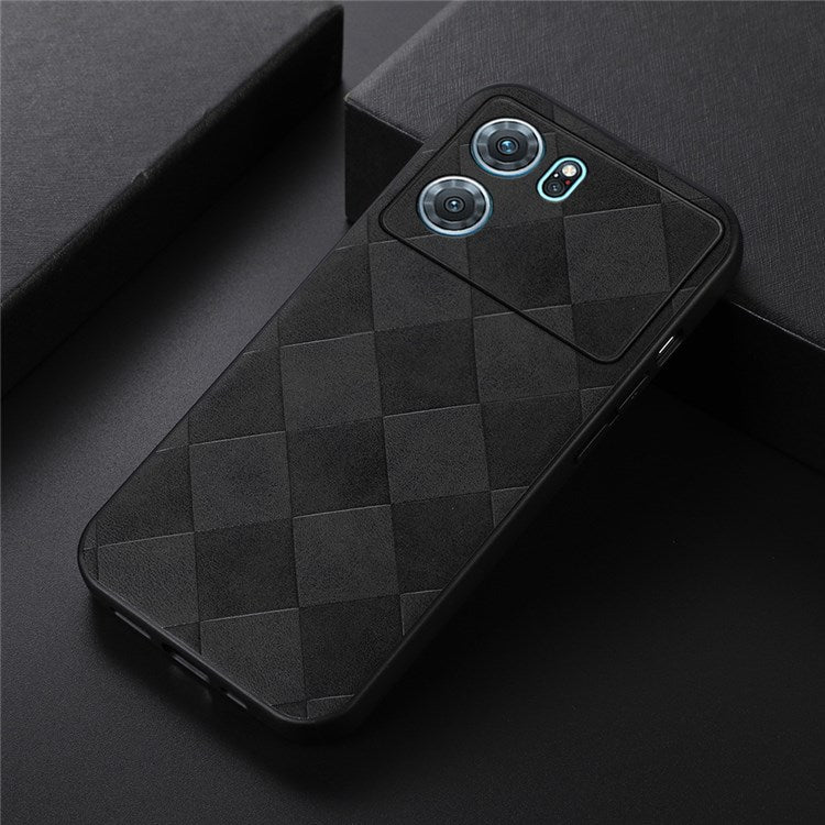 Precise Cutout Phone Case for Oppo K10 5G (China), Wear-resistant Grid Texture PU Leather Coated Hybrid Phone Cover Shell - Black