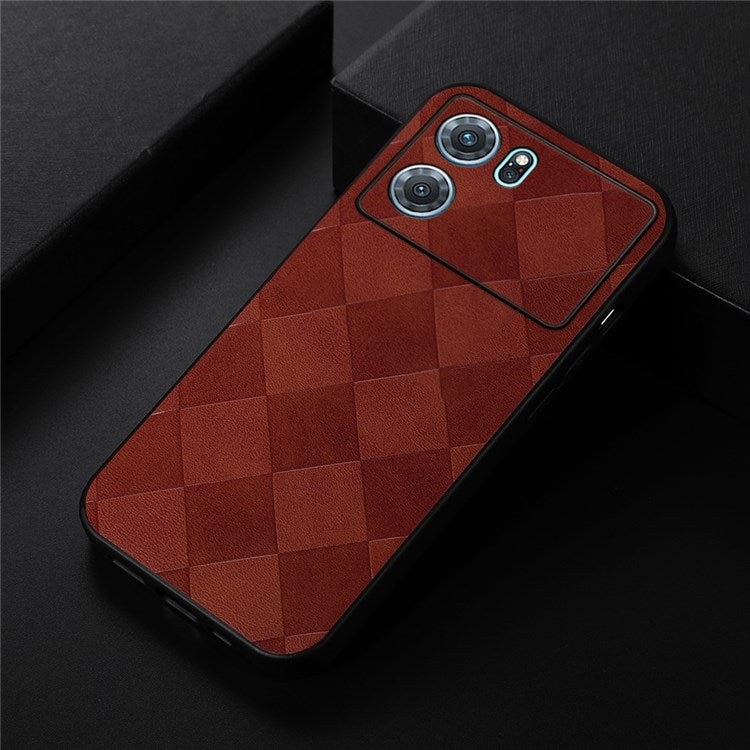 Precise Cutout Phone Case for Oppo K10 5G (China), Wear-resistant Grid Texture PU Leather Coated Hybrid Phone Cover Shell - Red