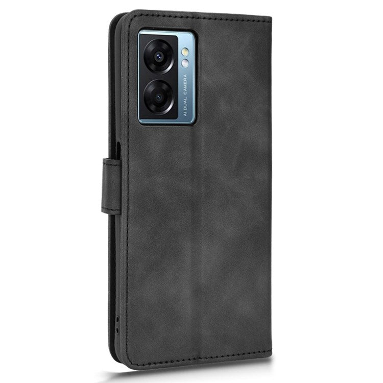 Skin-touch Feeling Phone Case for Oppo A57 (2022) 5G / A77 5G / OnePlus Nord N300 5G, PU Leather + TPU Full Protection Cover with Stand Wallet - Black