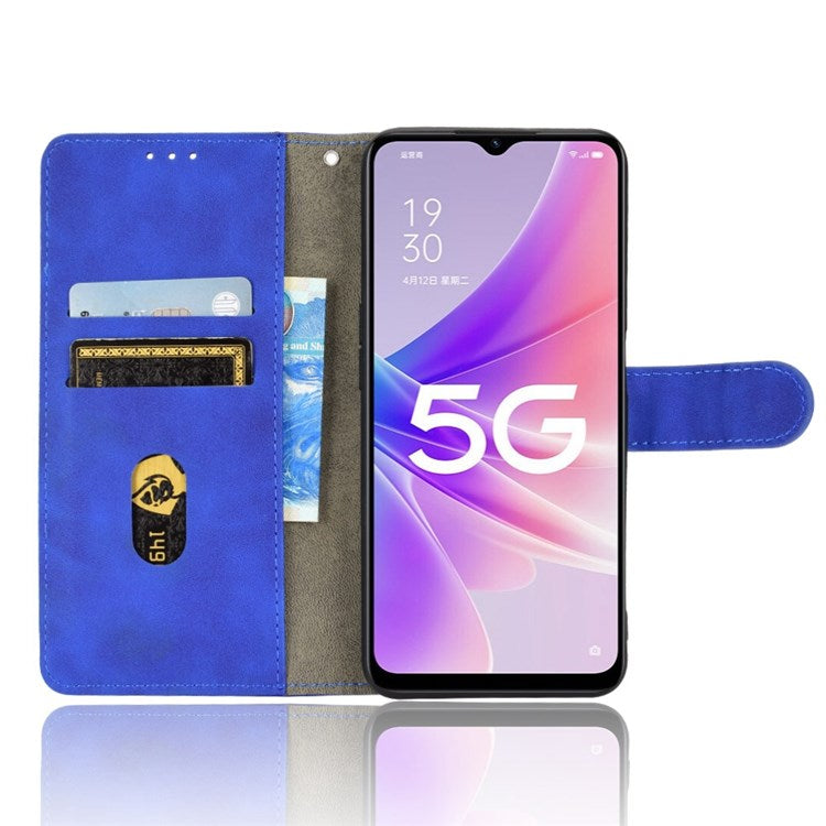 Skin-touch Feeling Phone Case for Oppo A57 (2022) 5G / A77 5G / OnePlus Nord N300 5G, PU Leather + TPU Full Protection Cover with Stand Wallet - Blue