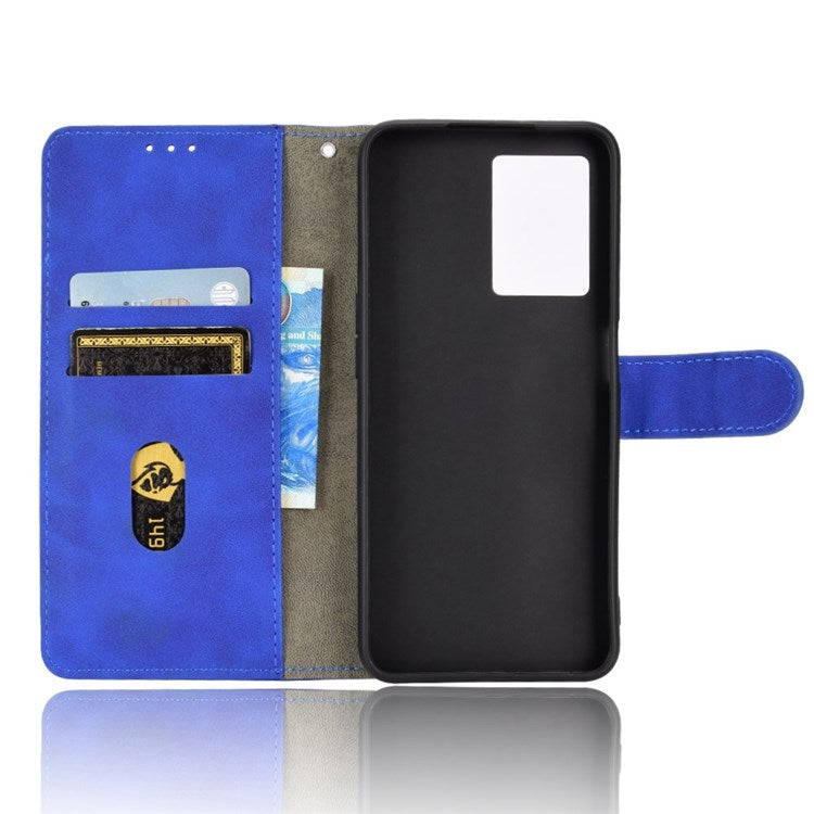 Skin-touch Feeling Phone Case for Oppo A57 (2022) 5G / A77 5G / OnePlus Nord N300 5G, PU Leather + TPU Full Protection Cover with Stand Wallet - Blue