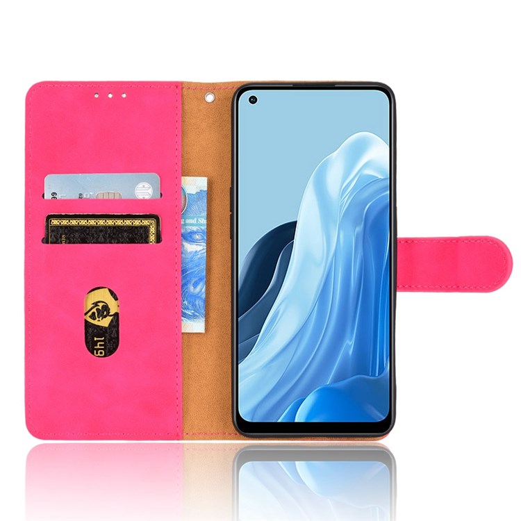 PU Leather Wallet Holster for Oppo Reno7 4G, Magnetic Buckle Skin-Friendly Shockproof Stand Flip Cover - Rose