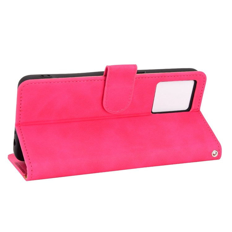 PU Leather Wallet Holster for Oppo Reno7 4G, Magnetic Buckle Skin-Friendly Shockproof Stand Flip Cover - Rose