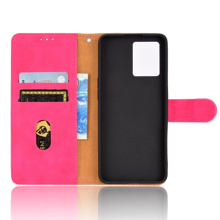 PU Leather Wallet Holster for Oppo Reno7 4G, Magnetic Buckle Skin-Friendly Shockproof Stand Flip Cover - Rose