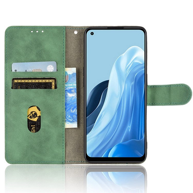 PU Leather Wallet Holster for Oppo Reno7 4G, Magnetic Buckle Skin-Friendly Shockproof Stand Flip Cover - Green