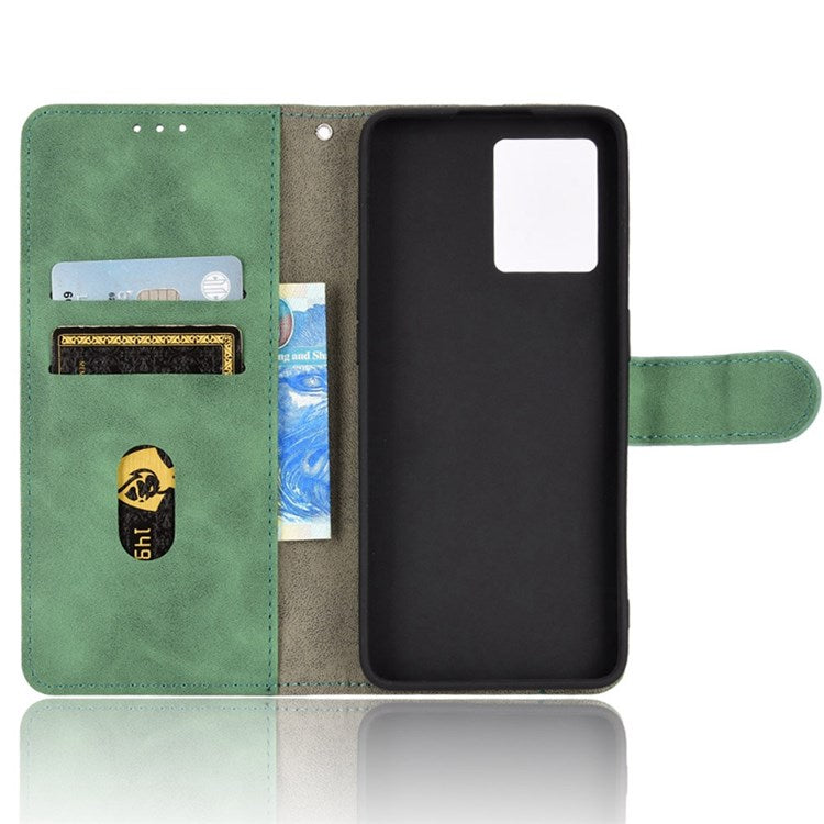 PU Leather Wallet Holster for Oppo Reno7 4G, Magnetic Buckle Skin-Friendly Shockproof Stand Flip Cover - Green
