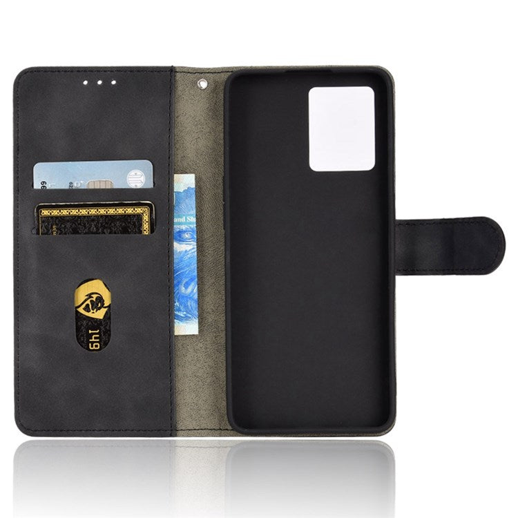 PU Leather Wallet Holster for Oppo Reno7 4G, Magnetic Buckle Skin-Friendly Shockproof Stand Flip Cover - Black