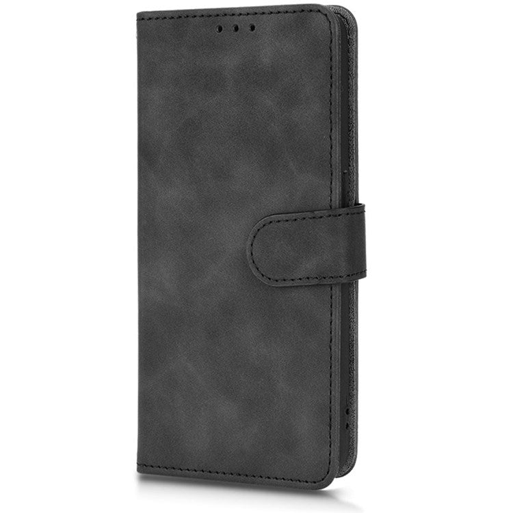 PU Leather Wallet Holster for Oppo Reno7 4G, Magnetic Buckle Skin-Friendly Shockproof Stand Flip Cover - Black